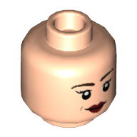 Lego Minifig Head Captain Carter, Dark Brown Eyebrows, Dark Red Lips, Smile / Stern print / Light Nougat
