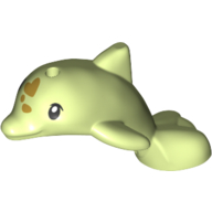 Lego Animal, Dolphin, Baby with Black Eyes, Olive Green Hearts print / Yellowish Green
