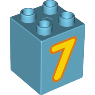 Lego Duplo Brick 2 x 2 x 2 with Bright Light Orange '7' Print / Medium Azure