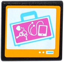 Lego Road Sign 2 x 2 Square with Open O Clip with X-Ray Suitcase on Screen Pattern (Sticker) - Set 41100