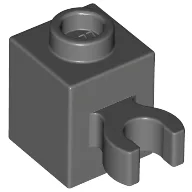 Brick Special 1 x 1 with Clip Vertical [Open O Clip, Hollow Stud] / Dark Bluish Gray