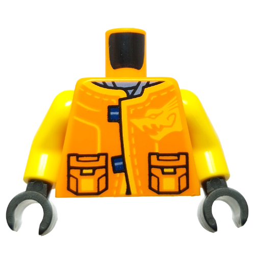 Lego Torso, Orange Ninja Robes, Black Pockets, Dragon print, Yellow Arms, Black Hands / Orange