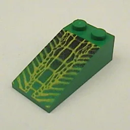 Brick Sloped 18° 4 x 2 with Yellow Gator Skin Print / Green