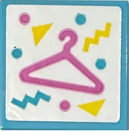 Tile 2 x 2 with Dark Pink and Yellow Clothes Hanger, Dots, Triangles and Zigzags on White Background Pattern (Sticker) - Set 42614 / Medium Azure