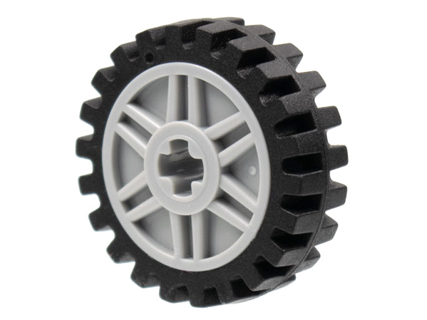 Lego Wheel 18mm D. x 8mm with Fake Bolts and Shallow Spokes and Axle Hole with Black Tire 24mm D. x 7mm Offset Tread - Band Around Center of Tread (56903 / 61254)