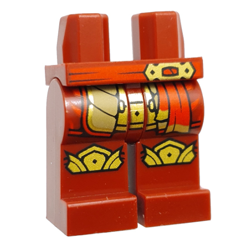 Lego Hips and Dark Red Legs with Red sash, Robe Ends, Gold Armor, Knee Pads print / Dark Red