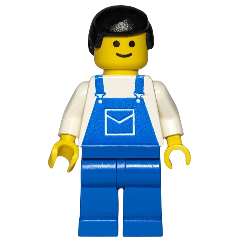 Lego Man, Blue Overalls, Black Hair (3626a Head)
