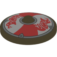 Lego Dish 4 x 4 Inverted [Radar] with Viking Shield Red / White Sections and Red Serpent Print