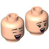 Lego Minifig Head Janice, Magenta Lips, Open Mouth, Closed Eyes / Open Eyes Print / Light Nougat