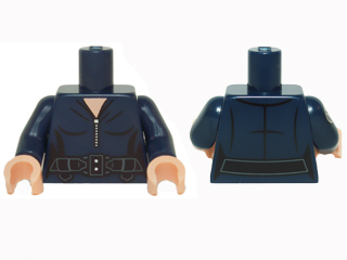 Lego Torso Female Jumpsuit with Silver Zipper and Black Utility Belt Pattern / Dark Blue Arm Left / Dark Blue Arm Right with SHIELD Logo Pattern / Light Nougat Hands