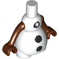 Lego Snowman Body, Reddish Brown Arms, Black Coals Print / White