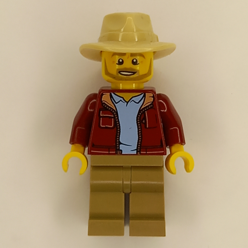 Lego Larry Jones - Dark Red Torso, Dark Tan Legs, Tan Hat