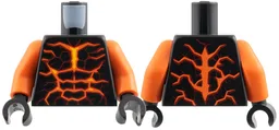 Torso Orange, Yellow, and Dark Red Lava Fire Muscle Contours Pattern / Reddish Orange Arms / Black Hands / Black