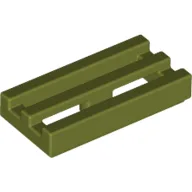 Tile Special 1 x 2 Grille with Bottom Groove / Olive Green