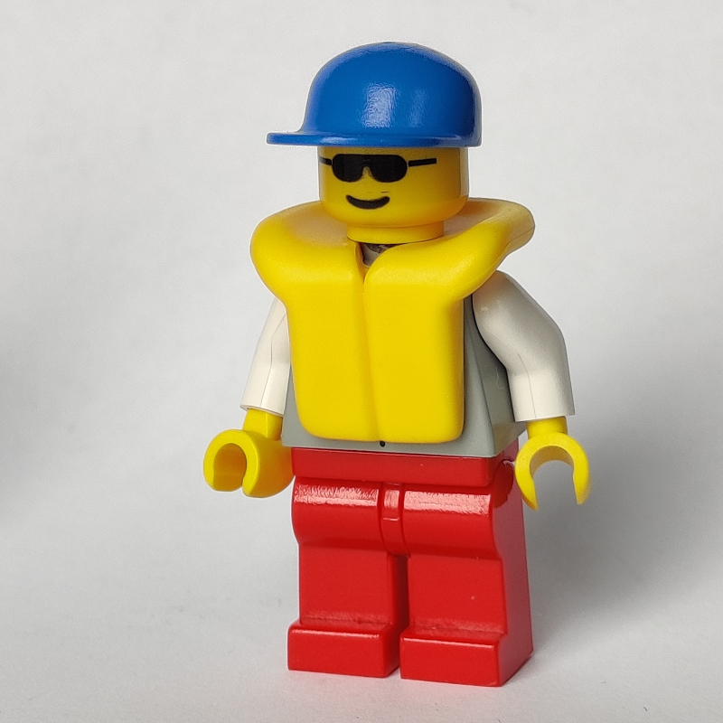 Lego Light Grey Jacket, Red Legs, Blue Cap, Sunglasses