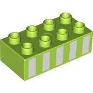Duplo Brick 2 x 4 with 5 White Vertical Stripes Print / Lime