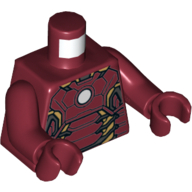 Lego Torso Armor with White Circle and Gold Plates (Mark 43) Print (Iron Man), Dark Red Arms and Hands / Dark Red