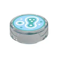 Tile Round 1 x 1 with Bacteria Print / Trans-Clear