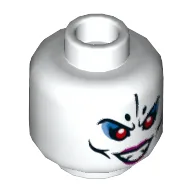 Minifig Head White Bone Demon, Magenta Lips, Red Eyes and Smile with Teeth / Black Eyes and Closed Mouth Smile Print / White