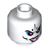 Lego Minifig Head White Bone Demon, Magenta Lips, Red Eyes and Smile with Teeth / Black Eyes and Closed Mouth Smile Print / White