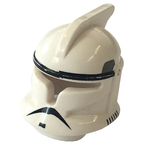 Lego Helmet Clone Trooper Phase 1 Open Front, Black Trim, Side Vents Print / White