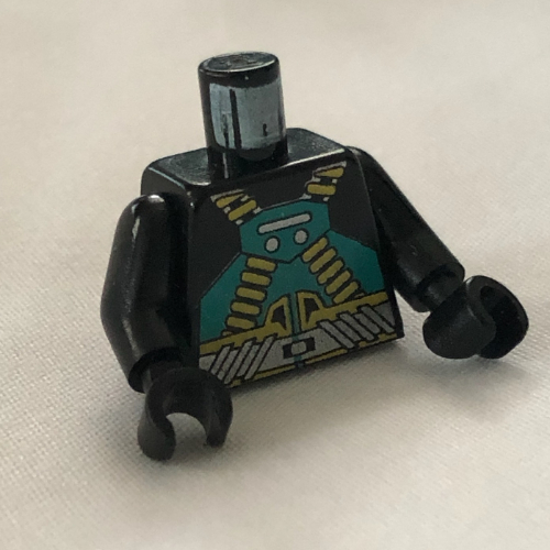 Lego Torso Aquaraider Dark Turquoise and Gold Crossed Belts Print, Black Arms and Hands / Black
