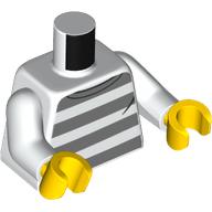 Lego Torso Prison Sweater, Dark Bluish Gray Stripes Print, White Arms, Yellow Hands / White