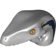 Animal Body Part, Dinosaur, Raptor Head with Tan Teeth and Tan and Dark Blue Marks Print / Light Bluish Gray