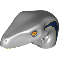 Lego Animal Body Part, Dinosaur, Raptor Head with Tan Teeth and Tan and Dark Blue Marks Print / Light Bluish Gray