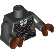 Lego Torso Jacket over White Shirt, Crossed Ammo Belts Print, Black Arms, Reddish Brown Hands / Black