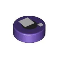 Tile Round 1 x 1 with Brickheadz Eye, White Squares, Black Circle Print / Dark Purple