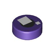 Lego Tile Round 1 x 1 with Brickheadz Eye, White Squares, Black Circle print / Dark Purple