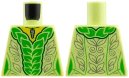 Torso Female, Yellow Neck, Silver Pendant, Bright Green Leaves, Silver Filigree Pattern / Yellowish Green