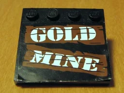 Tile, Modified 4 x 4 with Studs on Edge with White 'GOLD MINE' on Brown Boards Pattern (Sticker) - Set 6761