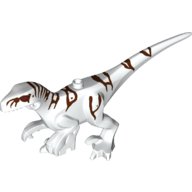 Lego Animal, Dinosaur, Atrociraptor with Red Eyes, Reddish Brown Stripes print / White