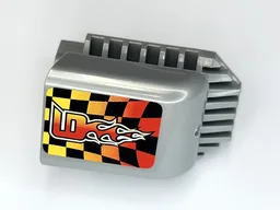 Technic Engine Tuneable, Block with Trapezoidal Air Scoop with Orange, Yellow, Black and White Number 9 and Checkered Pattern (Sticker) - Set 8376