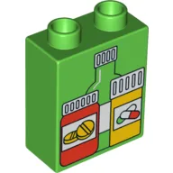 Duplo Brick 1 x 2 x 2 with Medicine and Pill Bottles / Bright Green
