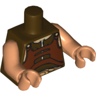 Lego Torso Vest with Gold Belt Front and Back Print (Gungan), Nougat Arms and Hands / Dark Brown