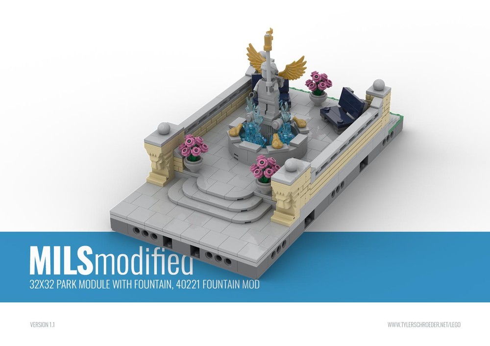 Lego MILS Modified 16x32 Park Module with Fountain, 40221 Fountain Mod
