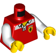 Lego Torso Shirt with White Collar and Ferrari Logo Print, White Arms, Yellow Hands / Red
