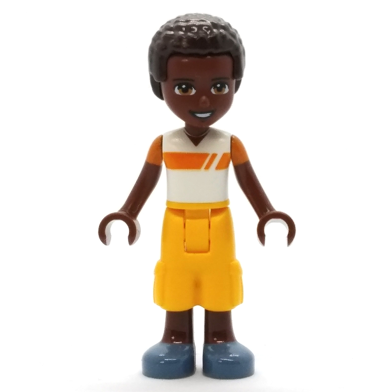 Lego Elijah - White/Orange Shirt, Bright Light Orange Pants, Dark Brown Hair