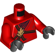 Lego Torso Robe with Brown Rope, Gold Medallion and Dark Red Undershirt Print, Red Arms, Black Hands / Red