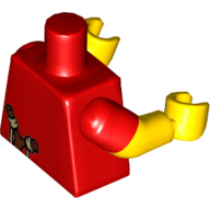 Lego Torso, Dual Molded Arms, Slingshot on Back Print, Red Sleeves Pattern, Yellow Arms and Hands / Red