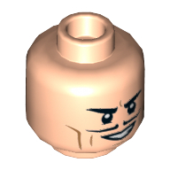 Lego Minifig Head Crazy Quilt, Dual Sided, Pencil Mustache, Cheeklines, Smile / Scared Print [Hollow Stud] / Light Nougat