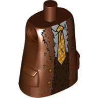 Lego Torso Large, Long Coat with Molded Pockets, Fur, Medium Blue Shirt, Yellow/Orange Tie Print (Hagrid) / Reddish Brown