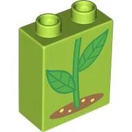 Duplo Brick 1 x 2 x 2 with Green Stem, Ground Print / Lime