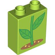Lego Duplo Brick 1 x 2 x 2 with Green Stem, Ground print / Lime