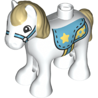 Lego Duplo Animal Horse/Foal with Medium Azure Saddle, Tan Mane & Tail Print / White