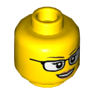Lego Minifig Head, Eyebrows, Glasses with Thick Edge, Peach Lips Print / Yellow