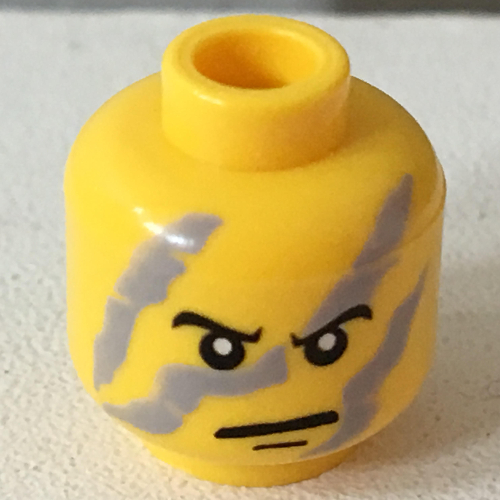Lego Minifig Head Shadow, Angry Eyebrows and Gray Camouflage Print [Blocked Open Stud] / Yellow
